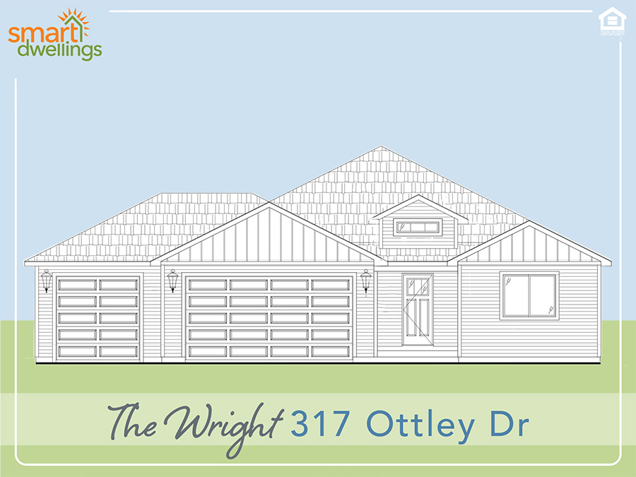 Drawing of 317 Ottley Dr exterior elevation with 3-car garage